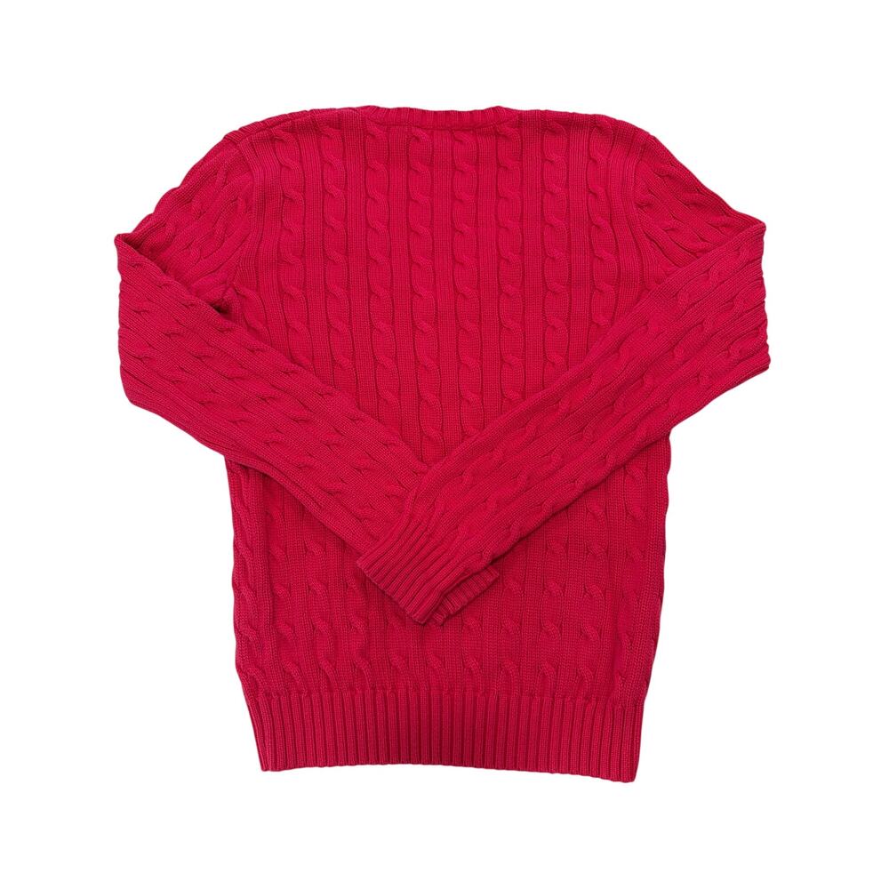 Ralph Lauren Polo Sport Women's Sz M Cable Knit Cotton Pink Sweater Green Pony - Picture 6 of 6